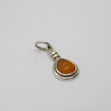 Sterling Silver Baltic Amber Peardrop  Cabochon Charm Pendant Vintage c1970