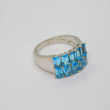 Sterling Silver Double Row 10 Blue Topaz Dress Ring Vintage c1970 Size N