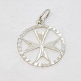 Sterling Silver Textured Cut-Out Maltese Cross Charm Pendant Vintage c1970
