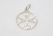 Sterling Silver Textured Cut-Out Maltese Cross Charm Pendant Vintage c1970
