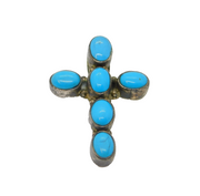 Sterling Silver Chunky Turquoise Cross Studio Style Pendant Vintage c1970