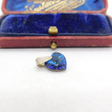 Sterling Silver Blue Glass Heart Charm Pendant Vintage c1970