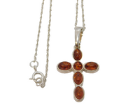 Sterling Silver Baltic Amber Set Cross Pendant Necklace Vintage c1980s