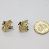 Pair of Sterling Silver Round Garnet Set Flower Stud Earrings Vintage c1970