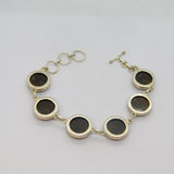 Sterling Silver Dark Brown Jasper Linked Discs T Bar Bracelet Modern c1990's