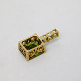 9ct Yellow Gold Green Topaz & Spinel Set Drop Pendant Vintage c1970