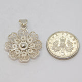Sterling Silver Filigree Flower Charm Pendant Vintage c1970