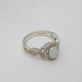 Sterling Silver Opal & Spinel Sparkling Dress Ring Vintage c1990 Size L