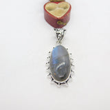 Large Sterling Silver & Labradorite Drop Pendant Vintage c1980