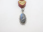 Large Sterling Silver & Labradorite Drop Pendant Vintage c1980