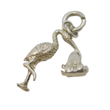 Sterling Silver Stork Carrying Baby Charm Pendant Vintage c1970s