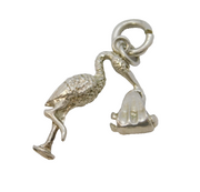 Sterling Silver Stork Carrying Baby Charm Pendant Vintage c1970s