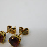 9ct Yellow Gold & Amethyst Set Stud Earrings Vintage c1970s
