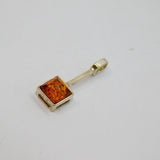 Sterling Silver Baltic Amber Square Stick Drop Pendant Contemporary c1990s