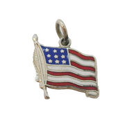 Sterling Silver Enamel USA Flag Charm Pendant Vintage c1970s