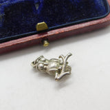 Sterling Silver Wise Owl on Perch Charm Pendant Vintage c1970