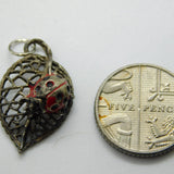 Sterling Silver Ladybird on a Leaf Charm Pendant Vintage c1970