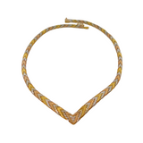 Italian Gold On Sterling Silver Tri-Colour Chevron Collar Necklace Modern c1990