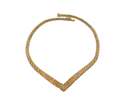 Italian Gold On Sterling Silver Tri-Colour Chevron Collar Necklace Modern c1990