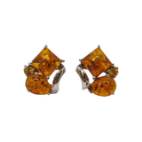 Pair of Sterling Silver Baltic Amber Mixed Shapes Stud Earrings Modern c2000