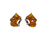 Pair of Sterling Silver Baltic Amber Mixed Shapes Stud Earrings Modern c2000