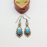 Mexican Sterling Silver & Modernist Cabochon Turquoise Earrings Vintage