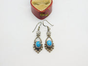 Mexican Sterling Silver & Modernist Cabochon Turquoise Earrings Vintage