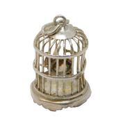 Sterling Silver Bird in the Cage Charm Pendant Vintage c1970