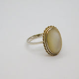 Sterling Silver Oval Mother Of Pearl Patterned Ring Antique c1930 Size N 1/2