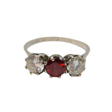 Sterling Silver Pink & Clear Paste Edwardian Style Ring Vintage c1970 Size U