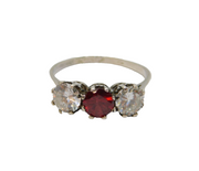 Sterling Silver Pink & Clear Paste Edwardian Style Ring Vintage c1970 Size U