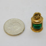 9ct Gold & Green Glass Starboard Ships Lantern Charm Vintage 1975 London