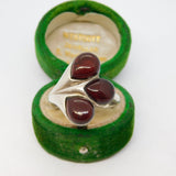 Sterling Silver & Cabochon Baltic Amber Set Floral Dress Ring Vintage c1970