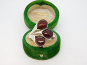 Sterling Silver & Cabochon Baltic Amber Set Floral Dress Ring Vintage c1970