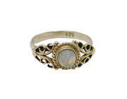 Sterling Silver Cabochon Moonstone Scroll Pattern Ring Vintage c1970 Size M 1/2