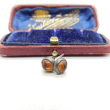 Pair of Sterling Silver Amber Bead Cabochon Stud Earrings Vintage c1970