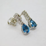 Pair of Sterling Silver Blue & White Sapphire Stud Drop Earrings Vintage c1970