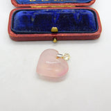 Sterling Silver Carved Rose Quartz Heart Charm Pendant Vintage c1970