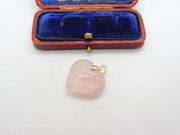 Sterling Silver Carved Rose Quartz Heart Charm Pendant Vintage c1970