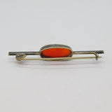 Sterling Silver Cabochon Carnelian Agate Minimalist Bar Brooch Pin Antique c1920