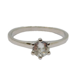 Sterling Silver White Sapphire Solitaire Dress Ring Vintage c1970 Size R 1/2
