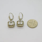 Pair of Sterling Silver CZ Cushion Style Leverback Drop Earrings Modern c1990