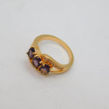 Rose-Gold On Sterling Silver Triple Oval Amethyst Ring Modern c1990 Size R 1/2