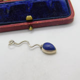 Sterling Silver Snake Form Cabochon Lapis Set Charm Pendant Vintage c1970