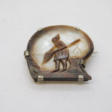 20th Century Sterling Silver Carved Mother of Pearl Farmer Scene Brooch Antique