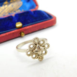 Handmade Sterling Silver Ethnic Style Floral Band Ring Vintage c1970