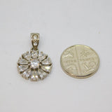 Sterling Silver White Topaz Flower Charm Pendant Contemporary c1990s