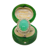 Sterling Silver Cabochon Green Jadeite Cocktail Ring Vintage c1970 Size P
