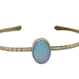 Sterling Silver Oval Synthetic Opal Cabochon Open Bangle Vintage c1970