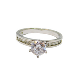 Sterling Silver 11 Sparkling CZ Engagement/Dress Ring Modern c2010 Size O 1/2